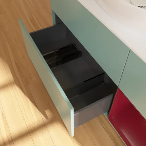 Bild von VILLEROY BOCH Finion Waschbeckenunterschrank, mit Beleuchtung, 3 Auszüge, 1200 x 603 x 501 mm, Olive Matt Lacquer / Peony Matt Lacquer / Glass White Matt #F951HBGM