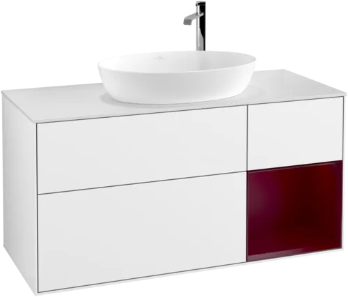 Зображення з  VILLEROY BOCH Finion Vanity unit, with lighting, 3 pull-out compartments, 1200 x 603 x 501 mm, Glossy White Lacquer / Peony Matt Lacquer / Glass White Matt #F951HBGF