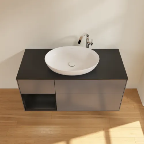 VILLEROY BOCH Finion Waschbeckenunterschrank, mit Beleuchtung, 3 Auszüge, 1200 x 603 x 501 mm, Anthracite Matt Lacquer / Black Matt Lacquer / Glass Black Matt #F942PDGK, Bild 4