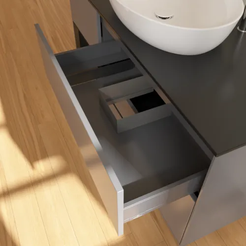 VILLEROY BOCH Finion Waschbeckenunterschrank, mit Beleuchtung, 3 Auszüge, 1200 x 603 x 501 mm, Anthracite Matt Lacquer / Black Matt Lacquer / Glass Black Matt #F942PDGK, Bild 8
