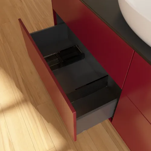 VILLEROY BOCH Finion Waschbeckenunterschrank, 4 Auszüge, 1600 x 603 x 501 mm, Peony Matt Lacquer / Glass Black Matt #F97200HB, Bild 6