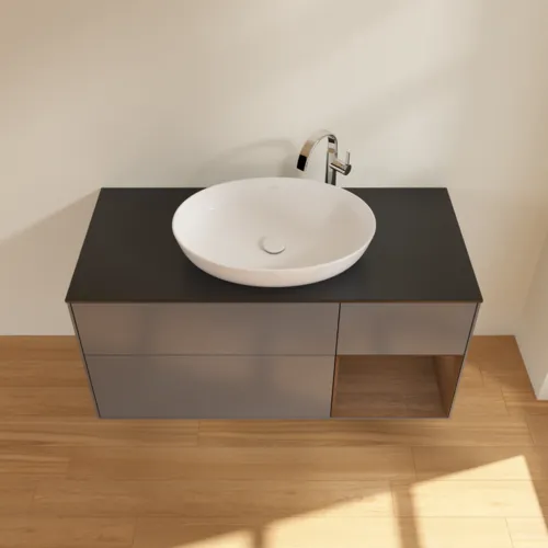 Obrázek VILLEROY BOCH Finion Vanity unit, with lighting, 3 pull-out compartments, 1200 x 603 x 501 mm, Anthracite Matt Lacquer / Walnut Veneer / Glass Black Matt #F952GNGK