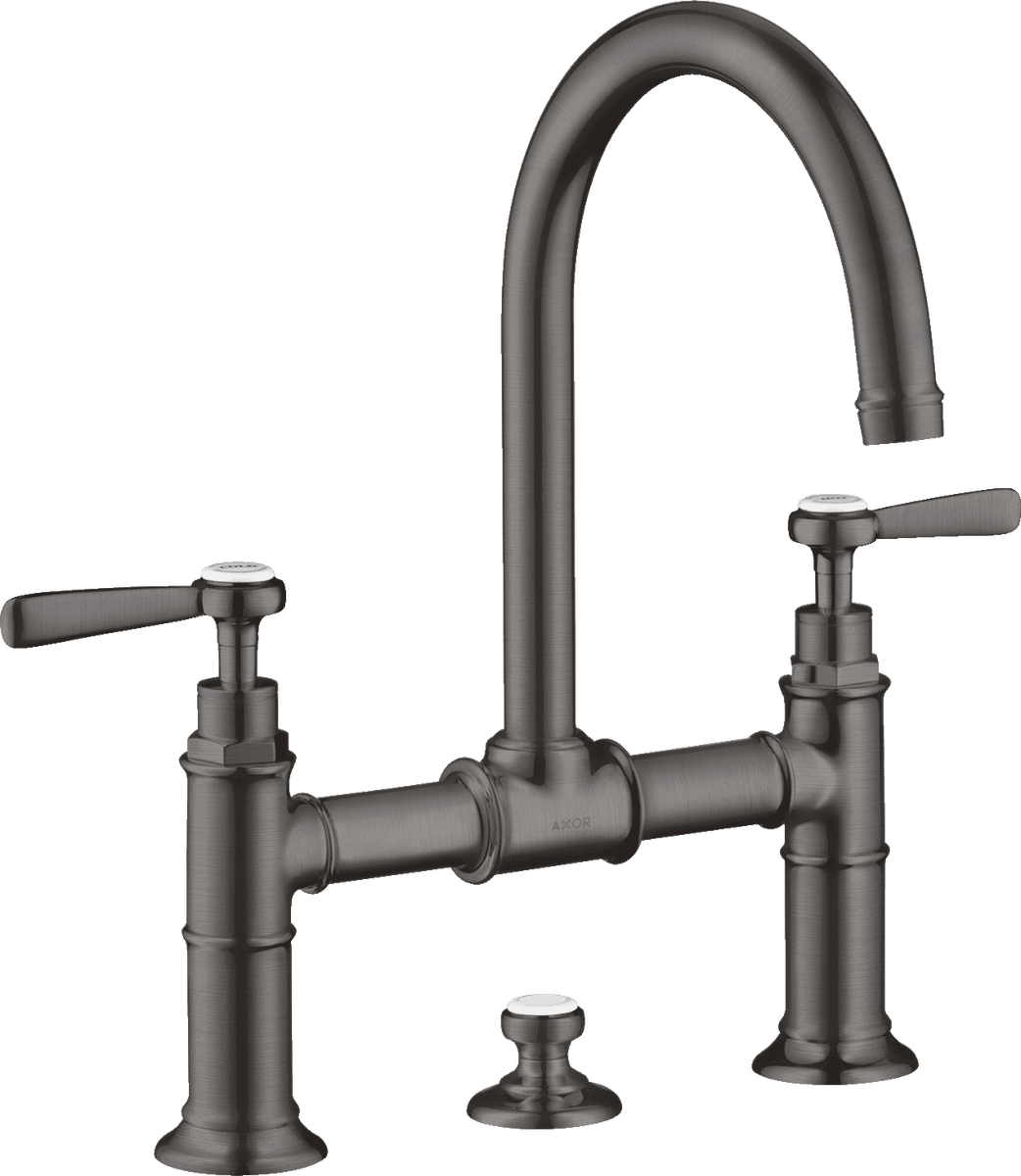 HANSGROHE AXOR Montreux 2-Griff Waschtischarmatur 220 mit Hebelgriffen und Zugstangen-Ablaufgarnitur #16511340 - Brushed Black Chrome
