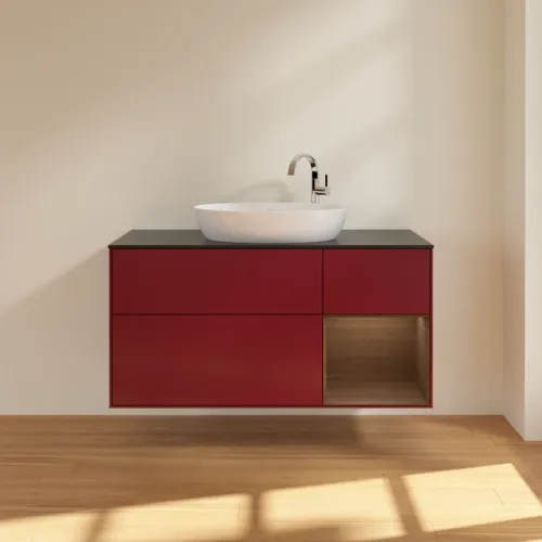 VILLEROY BOCH Finion Waschbeckenunterschrank, mit Beleuchtung, 3 Auszüge, 1200 x 603 x 501 mm, Peony Matt Lacquer / Walnut Veneer / Glass Black Matt #F952GNHB, Bild 3