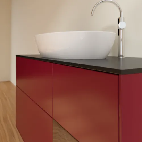 VILLEROY BOCH Finion Waschbeckenunterschrank, mit Beleuchtung, 3 Auszüge, 1200 x 603 x 501 mm, Peony Matt Lacquer / Walnut Veneer / Glass Black Matt #F952GNHB, Bild 6