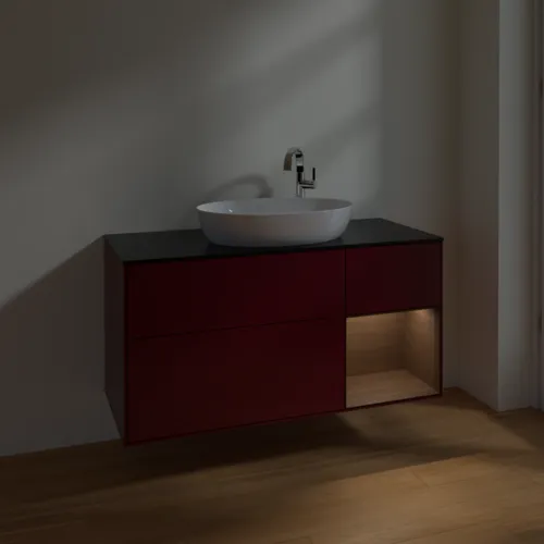 VILLEROY BOCH Finion Waschbeckenunterschrank, mit Beleuchtung, 3 Auszüge, 1200 x 603 x 501 mm, Peony Matt Lacquer / Walnut Veneer / Glass Black Matt #F952GNHB, Bild 5