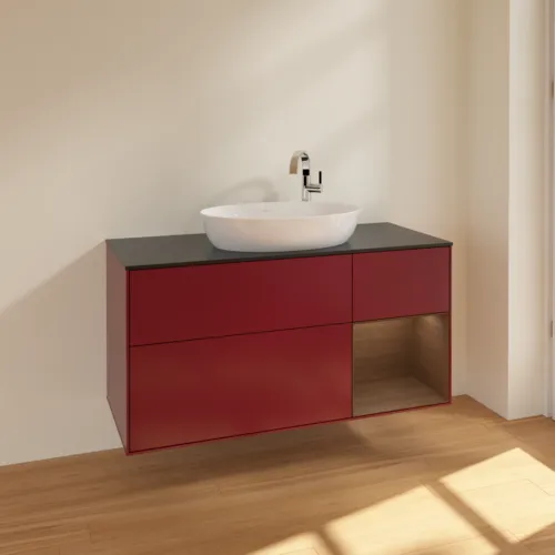 VILLEROY BOCH Finion Waschbeckenunterschrank, mit Beleuchtung, 3 Auszüge, 1200 x 603 x 501 mm, Peony Matt Lacquer / Walnut Veneer / Glass Black Matt #F952GNHB, Bild 2