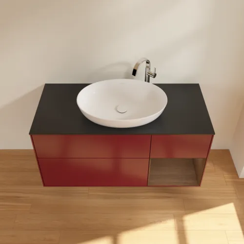 VILLEROY BOCH Finion Waschbeckenunterschrank, mit Beleuchtung, 3 Auszüge, 1200 x 603 x 501 mm, Peony Matt Lacquer / Walnut Veneer / Glass Black Matt #F952GNHB, Bild 4