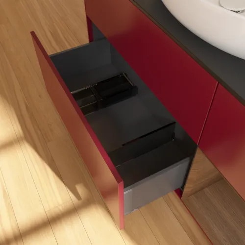 VILLEROY BOCH Finion Waschbeckenunterschrank, mit Beleuchtung, 3 Auszüge, 1200 x 603 x 501 mm, Peony Matt Lacquer / Walnut Veneer / Glass Black Matt #F952GNHB, Bild 7