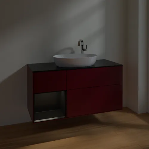 Bild von VILLEROY BOCH Finion Waschbeckenunterschrank, mit Beleuchtung, 3 Auszüge, 1200 x 603 x 501 mm, Peony Matt Lacquer / Black Matt Lacquer / Glass Black Matt #F942PDHB