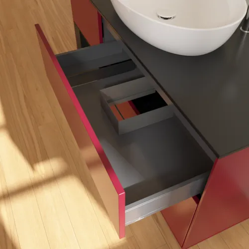 Bild von VILLEROY BOCH Finion Waschbeckenunterschrank, mit Beleuchtung, 3 Auszüge, 1200 x 603 x 501 mm, Peony Matt Lacquer / Black Matt Lacquer / Glass Black Matt #F942PDHB