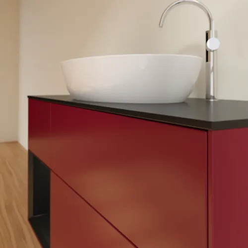 Bild von VILLEROY BOCH Finion Waschbeckenunterschrank, mit Beleuchtung, 3 Auszüge, 1200 x 603 x 501 mm, Peony Matt Lacquer / Black Matt Lacquer / Glass Black Matt #F942PDHB