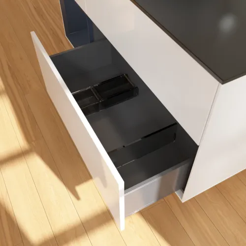 Bild von VILLEROY BOCH Finion Waschbeckenunterschrank, mit Beleuchtung, 3 Auszüge, 1200 x 603 x 501 mm, Glossy White Lacquer / Midnight Blue Matt Lacquer / Glass Black Matt #F942HGGF