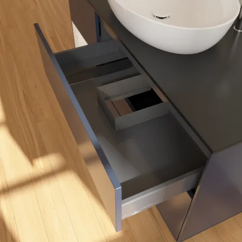 Bild von VILLEROY BOCH Finion Waschbeckenunterschrank, mit Beleuchtung, 3 Auszüge, 1200 x 603 x 501 mm, Midnight Blue Matt Lacquer / Glossy White Lacquer / Glass Black Matt #F942GFHG