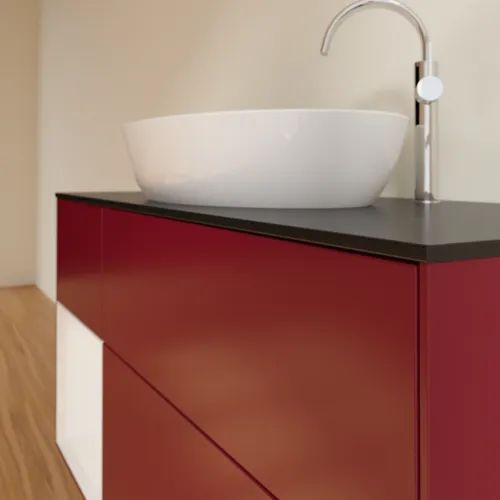Bild von VILLEROY BOCH Finion Waschbeckenunterschrank, mit Beleuchtung, 3 Auszüge, 1200 x 603 x 501 mm, Peony Matt Lacquer / Glossy White Lacquer / Glass Black Matt #F942GFHB