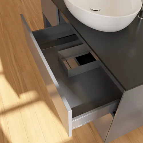 VILLEROY BOCH Finion Waschbeckenunterschrank, mit Beleuchtung, 3 Auszüge, 1200 x 603 x 501 mm, Anthracite Matt Lacquer / Midnight Blue Matt Lacquer / Glass Black Matt #F942HGGK, Bild 8