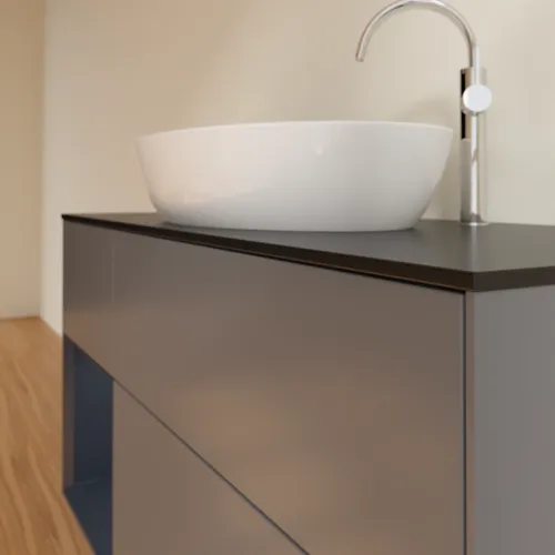 VILLEROY BOCH Finion Waschbeckenunterschrank, mit Beleuchtung, 3 Auszüge, 1200 x 603 x 501 mm, Anthracite Matt Lacquer / Midnight Blue Matt Lacquer / Glass Black Matt #F942HGGK, Bild 6