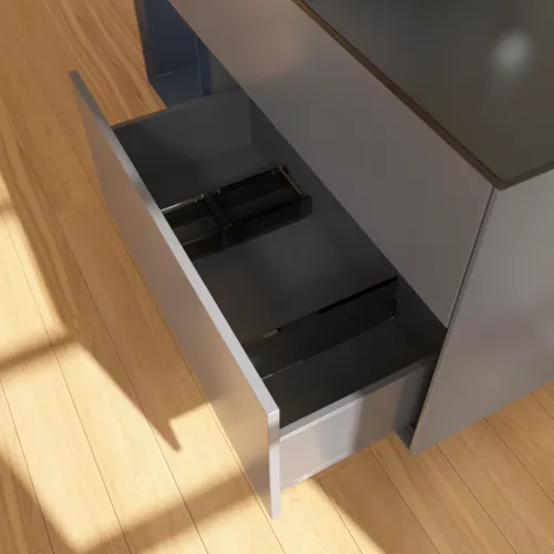 VILLEROY BOCH Finion Waschbeckenunterschrank, mit Beleuchtung, 3 Auszüge, 1200 x 603 x 501 mm, Anthracite Matt Lacquer / Midnight Blue Matt Lacquer / Glass Black Matt #F942HGGK, Bild 7