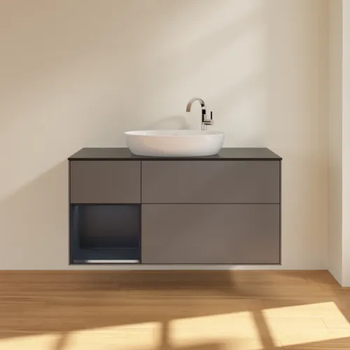 VILLEROY BOCH Finion Waschbeckenunterschrank, mit Beleuchtung, 3 Auszüge, 1200 x 603 x 501 mm, Anthracite Matt Lacquer / Midnight Blue Matt Lacquer / Glass Black Matt #F942HGGK, Bild 3