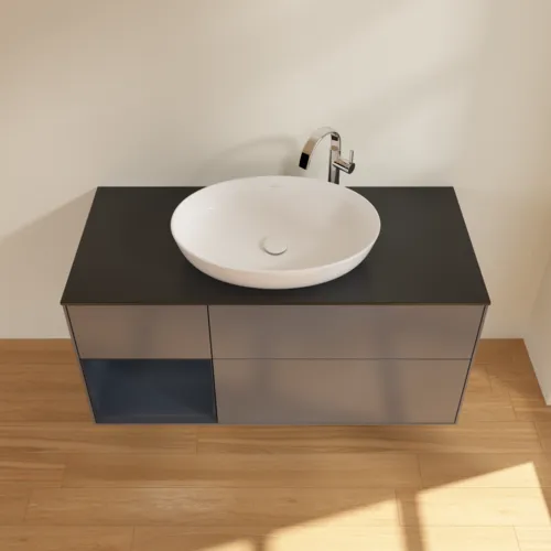 VILLEROY BOCH Finion Waschbeckenunterschrank, mit Beleuchtung, 3 Auszüge, 1200 x 603 x 501 mm, Anthracite Matt Lacquer / Midnight Blue Matt Lacquer / Glass Black Matt #F942HGGK, Bild 4