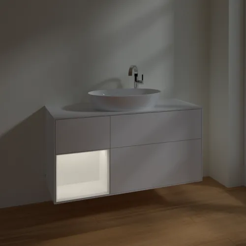 Bild von VILLEROY BOCH Finion Waschbeckenunterschrank, mit Beleuchtung, 3 Auszüge, 1200 x 603 x 501 mm, White Matt Lacquer / White Matt Lacquer / Glass White Matt #F941MTMT