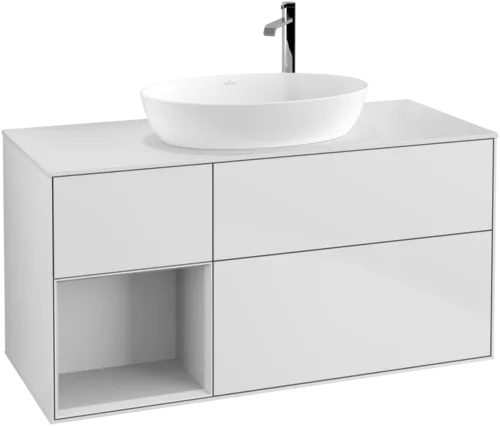 Picture of VILLEROY BOCH Finion Vanity unit, with lighting, 3 pull-out compartments, 1200 x 603 x 501 mm, White Matt Lacquer / White Matt Lacquer / Glass White Matt #F941MTMT