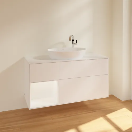 Bild von VILLEROY BOCH Finion Waschbeckenunterschrank, mit Beleuchtung, 3 Auszüge, 1200 x 603 x 501 mm, White Matt Lacquer / White Matt Lacquer / Glass White Matt #F941MTMT