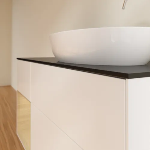 Bild von VILLEROY BOCH Finion Waschbeckenunterschrank, mit Beleuchtung, 3 Auszüge, 1200 x 603 x 501 mm, White Matt Lacquer / Oak Veneer / Glass Black Matt #F922PCMT