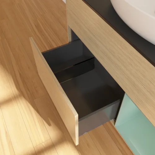 VILLEROY BOCH Finion Waschbeckenunterschrank, mit Beleuchtung, 2 Auszüge, 1000 x 603 x 501 mm, Oak Veneer / Olive Matt Lacquer / Glass Black Matt #FA22GMPC, Bild 7
