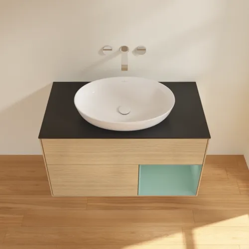 VILLEROY BOCH Finion Waschbeckenunterschrank, mit Beleuchtung, 2 Auszüge, 1000 x 603 x 501 mm, Oak Veneer / Olive Matt Lacquer / Glass Black Matt #FA22GMPC, Bild 4