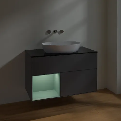 VILLEROY BOCH Finion Waschbeckenunterschrank, mit Beleuchtung, 2 Auszüge, 1000 x 603 x 501 mm, Anthracite Matt Lacquer / Olive Matt Lacquer / Glass Black Matt #FA12GMGK, Bild 5