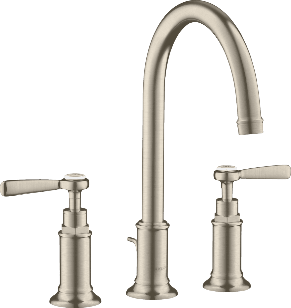 HANSGROHE AXOR Montreux 3-Loch Waschtischarmatur 180 mit Hebelgriffen und Zugstangen-Ablaufgarnitur Brushed Nickel #16514820