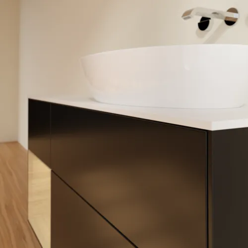 VILLEROY BOCH Finion Waschbeckenunterschrank, mit Beleuchtung, 3 Auszüge, 1200 x 603 x 501 mm, Black Matt Lacquer / Oak Veneer / Glass White Matt #FA41PCPD, Bild 6