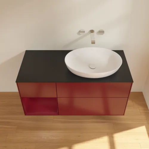 Bild von VILLEROY BOCH Finion Waschbeckenunterschrank, mit Beleuchtung, 3 Auszüge, 1200 x 603 x 501 mm, Peony Matt Lacquer / Peony Matt Lacquer / Glass Black Matt #FA42HBHB