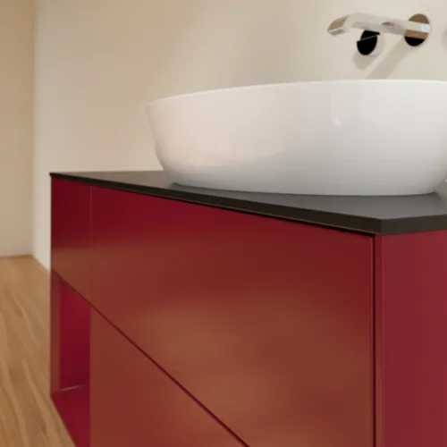 Bild von VILLEROY BOCH Finion Waschbeckenunterschrank, mit Beleuchtung, 3 Auszüge, 1200 x 603 x 501 mm, Peony Matt Lacquer / Peony Matt Lacquer / Glass Black Matt #FA42HBHB