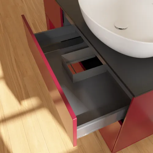 Bild von VILLEROY BOCH Finion Waschbeckenunterschrank, mit Beleuchtung, 3 Auszüge, 1200 x 603 x 501 mm, Peony Matt Lacquer / Peony Matt Lacquer / Glass Black Matt #FA42HBHB