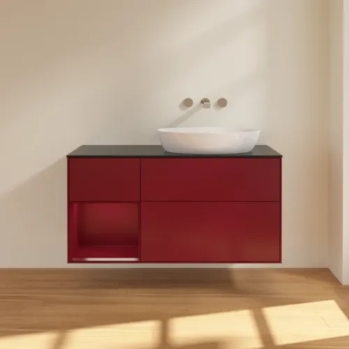 Bild von VILLEROY BOCH Finion Waschbeckenunterschrank, mit Beleuchtung, 3 Auszüge, 1200 x 603 x 501 mm, Peony Matt Lacquer / Peony Matt Lacquer / Glass Black Matt #FA42HBHB