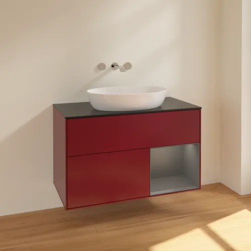 VILLEROY BOCH Finion Waschbeckenunterschrank, mit Beleuchtung, 2 Auszüge, 1000 x 603 x 501 mm, Peony Matt Lacquer / Anthracite Matt Lacquer / Glass Black Matt #FA22GKHB, Bild 2