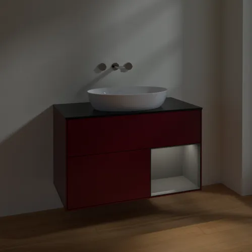 VILLEROY BOCH Finion Waschbeckenunterschrank, mit Beleuchtung, 2 Auszüge, 1000 x 603 x 501 mm, Peony Matt Lacquer / Anthracite Matt Lacquer / Glass Black Matt #FA22GKHB, Bild 5
