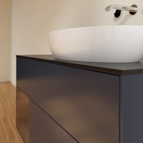 Bild von VILLEROY BOCH Finion Waschbeckenunterschrank, mit Beleuchtung, 3 Auszüge, 1200 x 603 x 501 mm, Midnight Blue Matt Lacquer / Walnut Veneer / Glass Black Matt #FA42GNHG