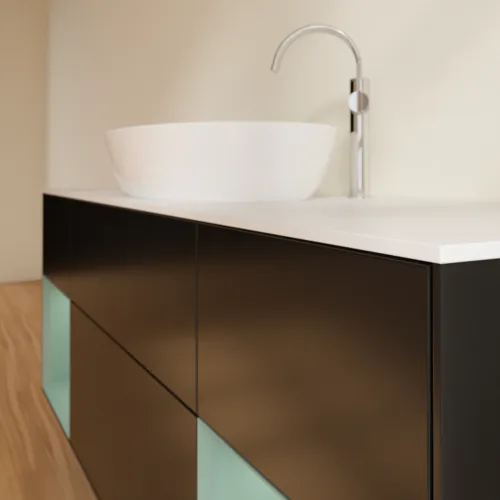 Bild von VILLEROY BOCH Finion Waschbeckenunterschrank, mit Beleuchtung, 4 Auszüge, 1600 x 603 x 501 mm, Black Matt Lacquer / Olive Matt Lacquer / Glass White Matt #F981GMPD