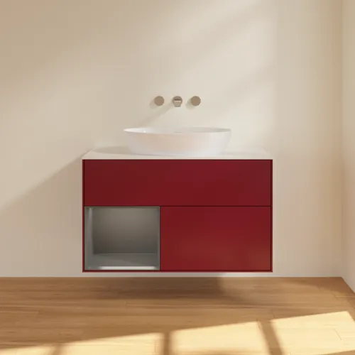 Bild von VILLEROY BOCH Finion Waschbeckenunterschrank, mit Beleuchtung, 2 Auszüge, 1000 x 603 x 501 mm, Peony Matt Lacquer / Anthracite Matt Lacquer / Glass White Matt #FA11GKHB