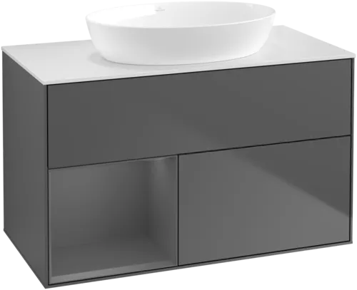 Зображення з  VILLEROY BOCH Finion Vanity unit, with lighting, 2 pull-out compartments, 1000 x 603 x 501 mm, Anthracite Matt Lacquer / Anthracite Matt Lacquer / Glass White Matt #FA11GKGK