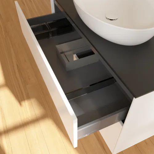 Bild von VILLEROY BOCH Finion Waschbeckenunterschrank, mit Beleuchtung, 2 Auszüge, 1000 x 603 x 501 mm, White Matt Lacquer / Anthracite Matt Lacquer / Glass Black Matt #FA12GKMT