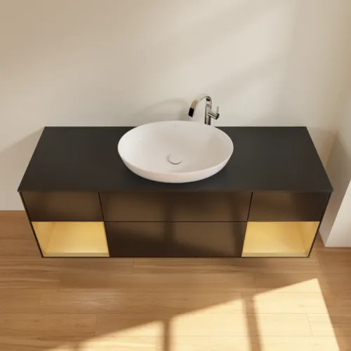 Bild von VILLEROY BOCH Finion Waschbeckenunterschrank, mit Beleuchtung, 4 Auszüge, 1600 x 603 x 501 mm, Black Matt Lacquer / Gold Matt Lacquer / Glass Black Matt #F982HFPD