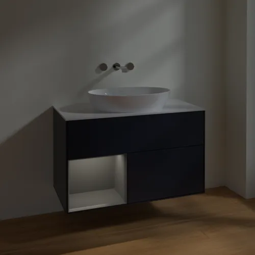 VILLEROY BOCH Finion Waschbeckenunterschrank, mit Beleuchtung, 2 Auszüge, 1000 x 603 x 501 mm, Midnight Blue Matt Lacquer / Anthracite Matt Lacquer / Glass White Matt #FA11GKHG, Bild 3