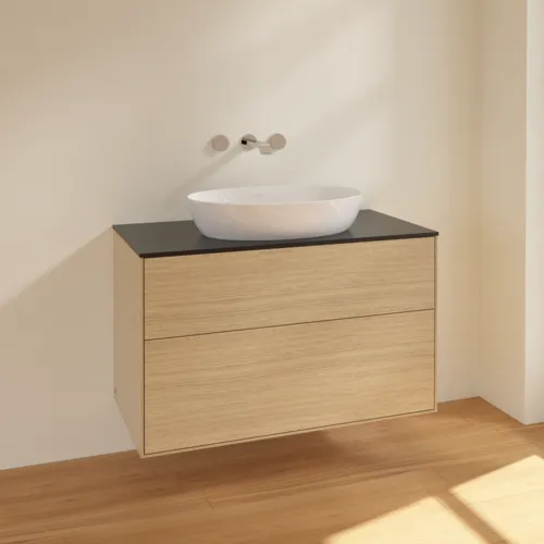 Bild von VILLEROY BOCH Finion Waschbeckenunterschrank, 2 Auszüge, 1000 x 603 x 501 mm, Oak Veneer / Glass Black Matt #FA0200PC