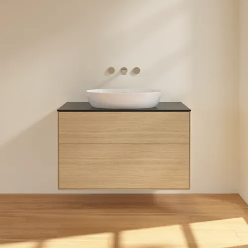 Bild von VILLEROY BOCH Finion Waschbeckenunterschrank, 2 Auszüge, 1000 x 603 x 501 mm, Oak Veneer / Glass Black Matt #FA0200PC