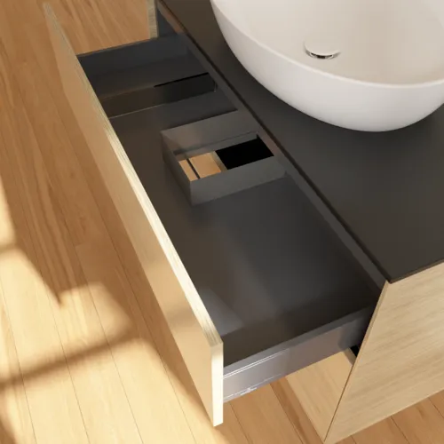 Bild von VILLEROY BOCH Finion Waschbeckenunterschrank, 2 Auszüge, 1000 x 603 x 501 mm, Oak Veneer / Glass Black Matt #FA0200PC