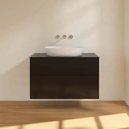 Bild von VILLEROY BOCH Finion Waschbeckenunterschrank, 2 Auszüge, 1000 x 603 x 501 mm, Black Matt Lacquer / Glass Black Matt #FA0200PD